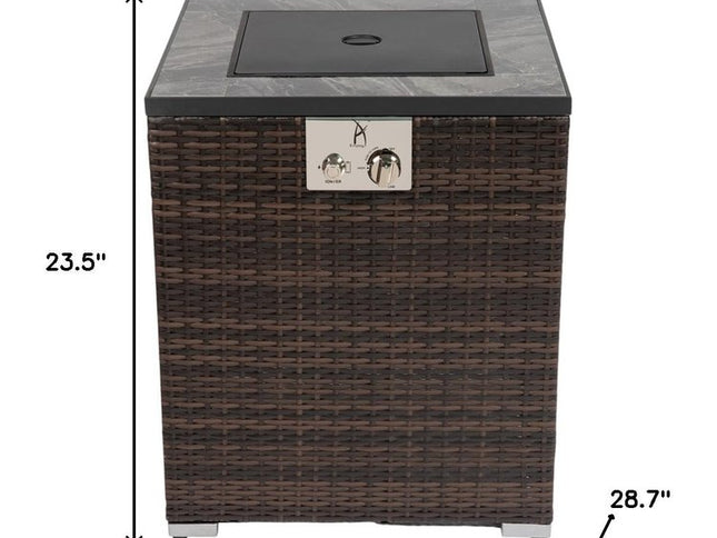 50000 BTU 24" Espresso Wicker Propane Rectangular Fire Pit Table