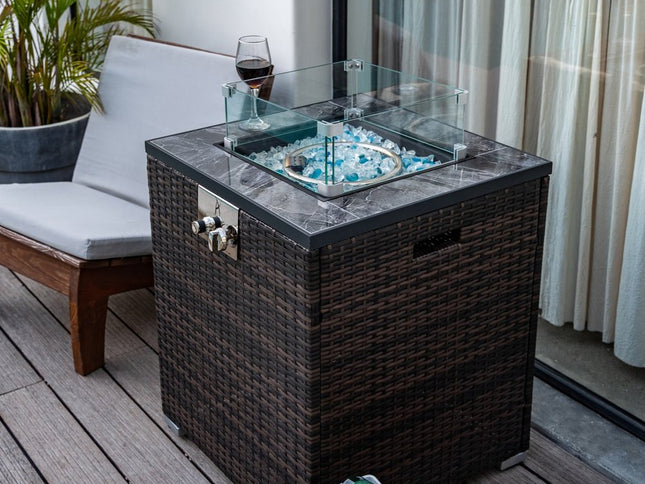 50000 BTU 24" Espresso Wicker Propane Rectangular Fire Pit Table