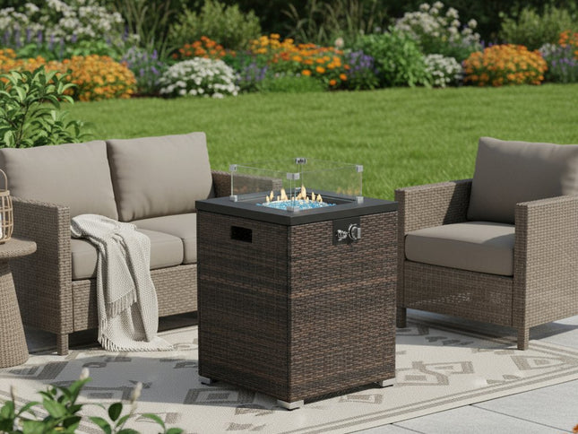 50000 BTU 22" Brown Wicker Propane Rectangular Fire Pit
