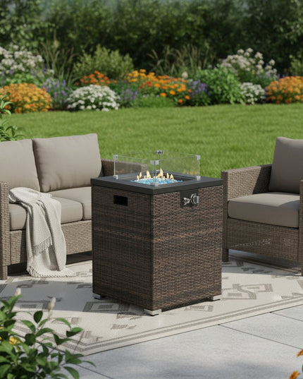 50000 BTU 22" Brown Wicker Propane Rectangular Fire Pit