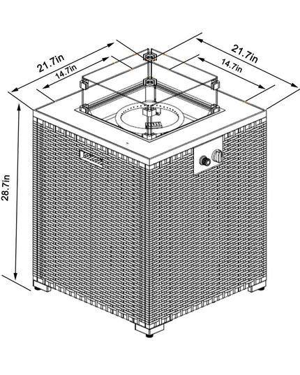 50000 BTU 22" Brown Wicker Propane Rectangular Fire Pit