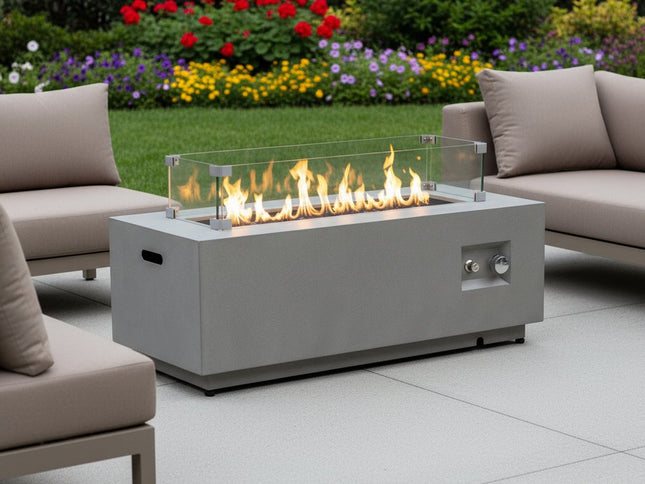 50000 BTU 42" Gray Steel Propane Rectangular Fire Pit Table With Cover