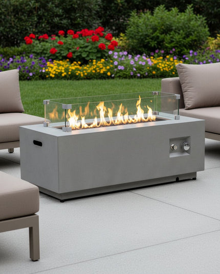 50000 BTU 42" Gray Steel Propane Rectangular Fire Pit With Cover
