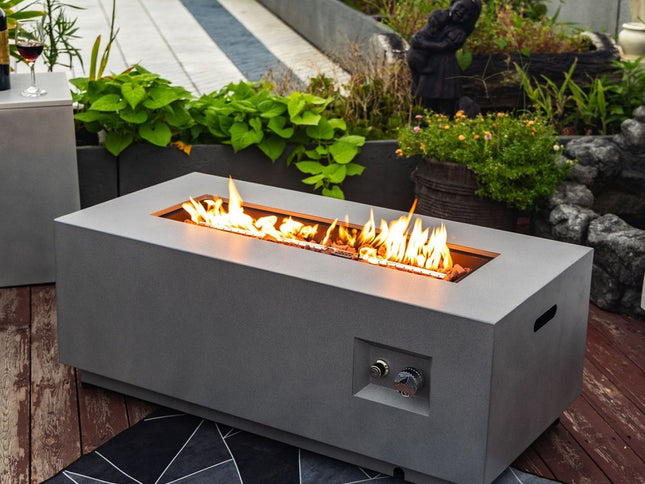 50000 BTU 42" Gray Steel Propane Rectangular Fire Pit Table With Cover