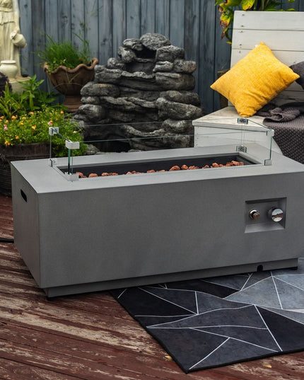 50000 BTU 42" Gray Steel Propane Rectangular Fire Pit With Cover