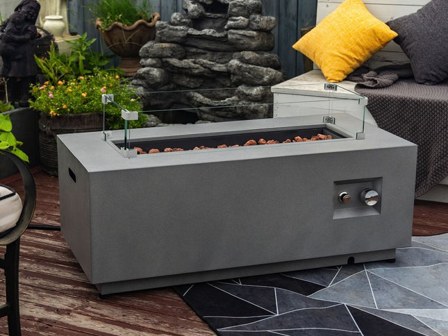 50000 BTU 42" Gray Steel Propane Rectangular Fire Pit With Cover