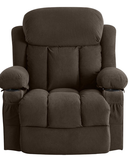 40" Brown Tufted Polyester Blend Heated Massage Swivel Rocker Recliner With USB