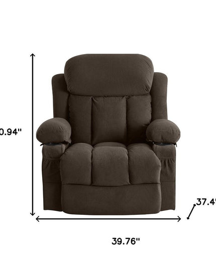 40" Brown Tufted Polyester Blend Heated Massage Swivel Rocker Recliner With USB