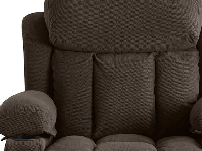 40" Brown Tufted Polyester Blend Heated Massage Swivel Rocker Recliner With USB