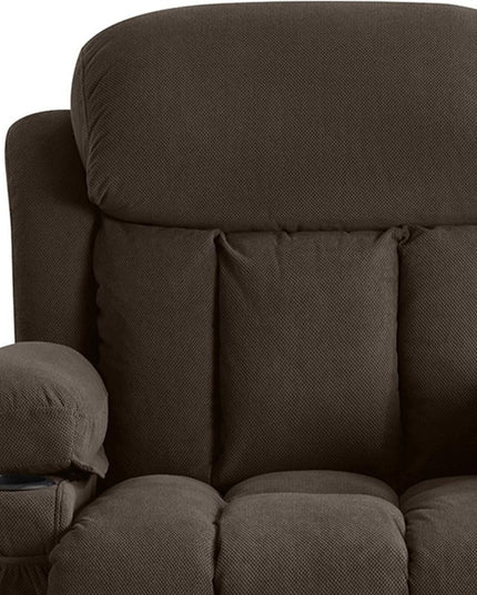 40" Brown Tufted Polyester Blend Heated Massage Swivel Rocker Recliner With USB