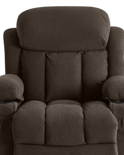 40" Brown Tufted Polyester Blend Heated Massage Swivel Rocker Recliner With USB