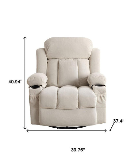40" Beige Tufted Polyester Blend Heated Massage Swivel Rocker Recliner With USB