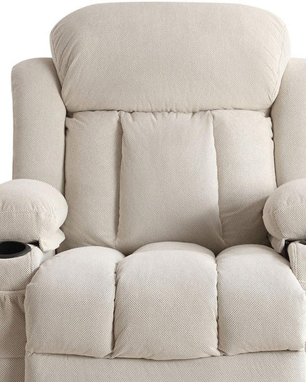 40" Beige Tufted Polyester Blend Heated Massage Swivel Rocker Recliner With USB