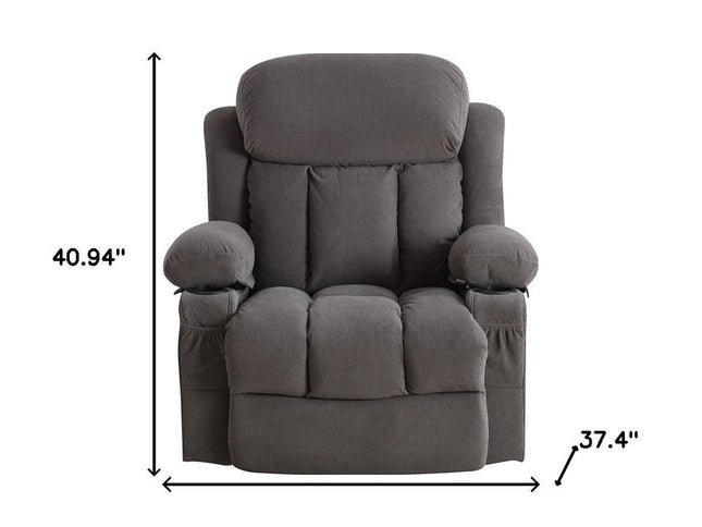 40" Gray Tufted Polyester Blend Heated Massage Swivel Rocker Recliner With USB