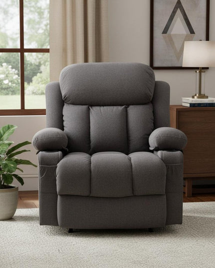 40" Gray Tufted Polyester Blend Heated Massage Swivel Rocker Recliner With USB