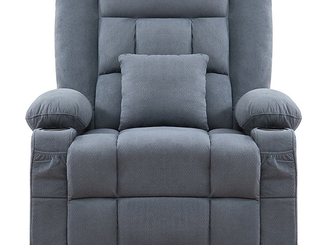 38" Blue Tufted Cotton Blend Heated Massage Manual Swivel Recliner With USB