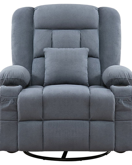38" Blue Tufted Cotton Blend Heated Massage Manual Swivel Recliner With USB