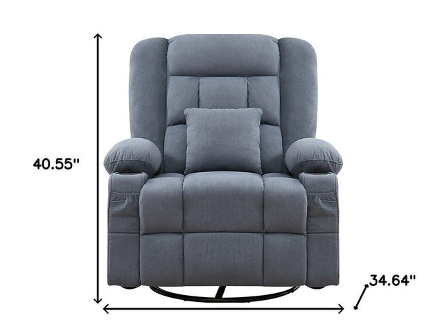 38" Blue Tufted Cotton Blend Heated Massage Manual Swivel Recliner With USB