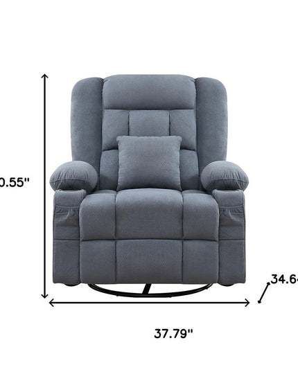38" Blue Tufted Cotton Blend Heated Massage Manual Swivel Recliner With USB