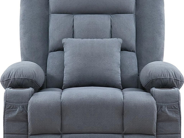 38" Blue Tufted Cotton Blend Heated Massage Manual Swivel Recliner With USB