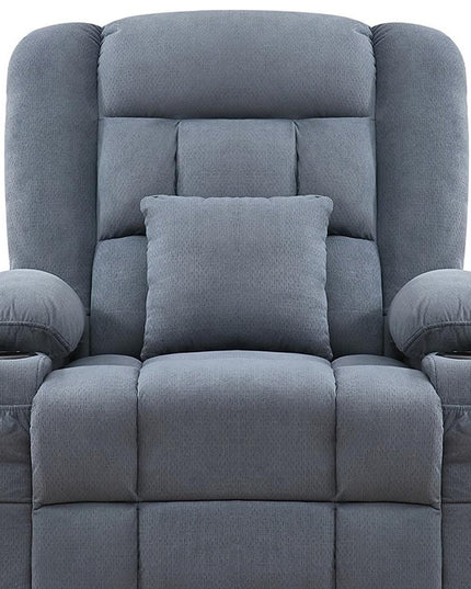 38" Blue Tufted Cotton Blend Heated Massage Manual Swivel Recliner With USB