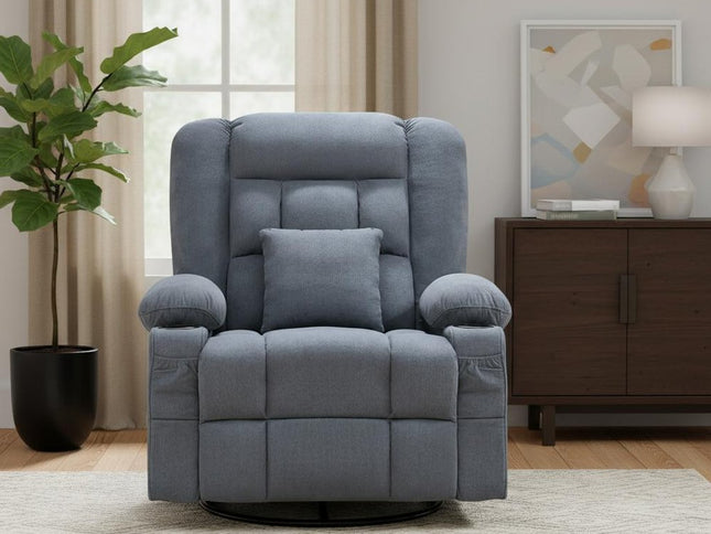 38" Blue Tufted Cotton Blend Heated Massage Manual Swivel Recliner With USB