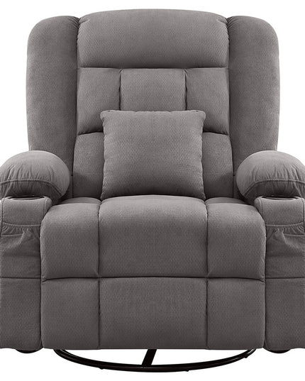 38" Gray Tufted Polyester Blend Heated Massage Swivel Rocker Recliner With USB