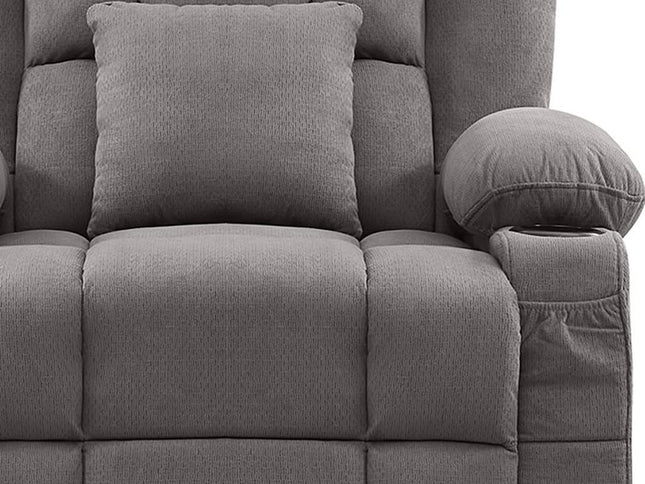 38" Gray Tufted Polyester Blend Heated Massage Swivel Rocker Recliner With USB