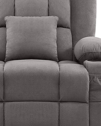 38" Gray Tufted Polyester Blend Heated Massage Swivel Rocker Recliner With USB