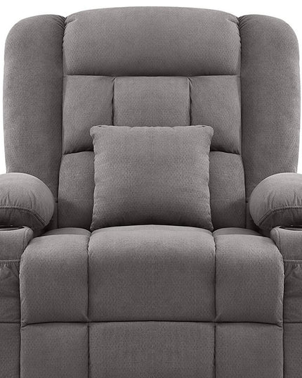 38" Gray Tufted Polyester Blend Heated Massage Swivel Rocker Recliner With USB