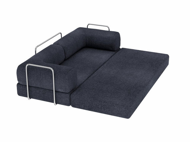 82" Blue Chenille Convertible Futon Sleeper Sofa