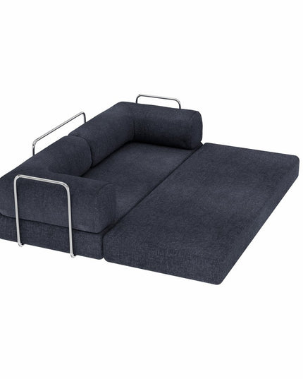 82" Blue Chenille Convertible Futon Sleeper Sofa