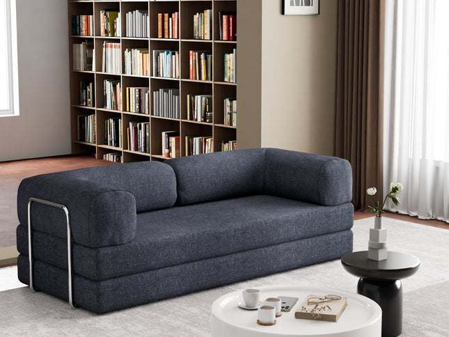 82" Blue Chenille Convertible Futon Sleeper Sofa