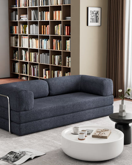 82" Blue Chenille Convertible Futon Sleeper Sofa