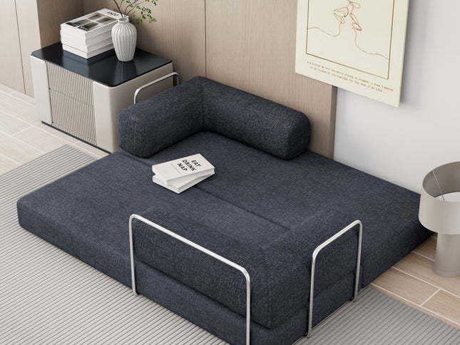 82" Blue Chenille Convertible Futon Sleeper Sofa