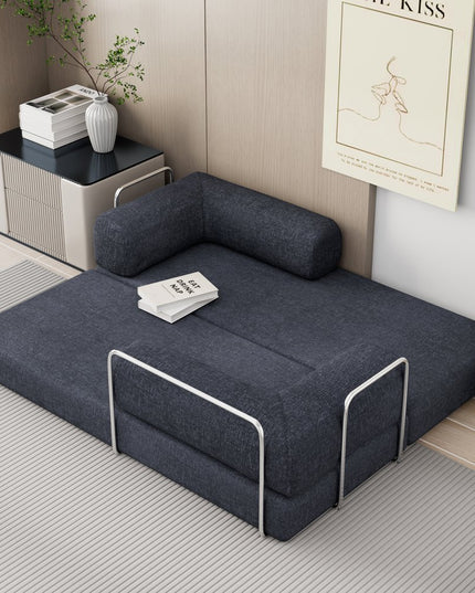 82" Blue Chenille Convertible Futon Sleeper Sofa