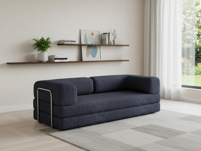 82" Blue Chenille Convertible Futon Sleeper Sofa