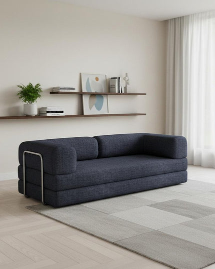 82" Blue Chenille Convertible Futon Sleeper Sofa