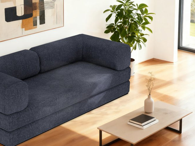 82" Blue Chenille Convertible Futon Sleeper Sofa