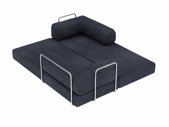 82" Blue Chenille Convertible Futon Sleeper Sofa