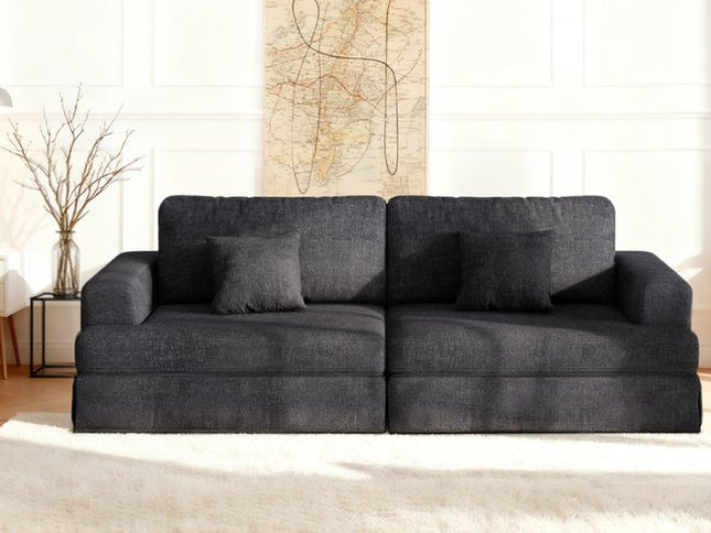 94" Gray Chenille Modular Stainless Steel Sleeper Sofa With Toss Pillows