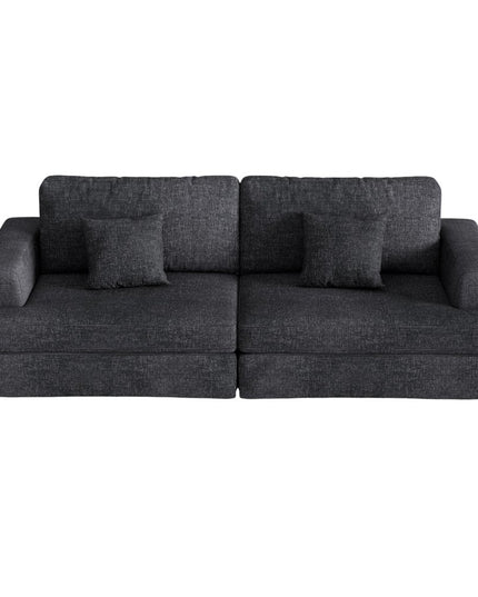 94" Gray Chenille Modular Stainless Steel Sleeper Sofa With Toss Pillows