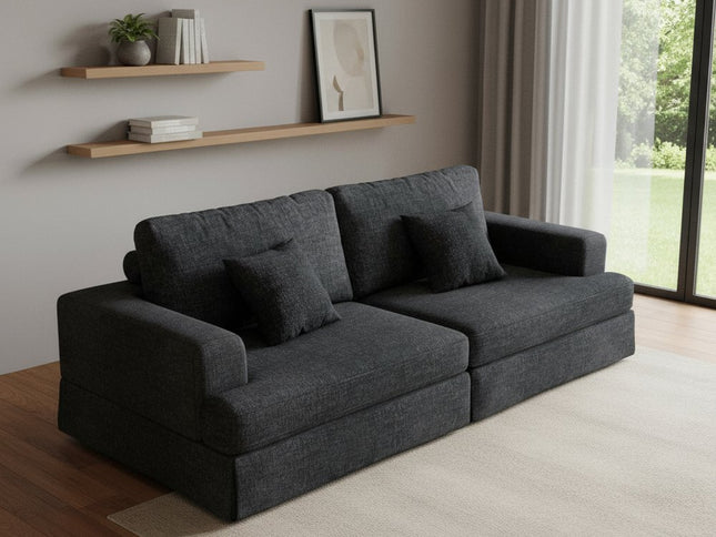 94" Gray Chenille Modular Stainless Steel Sleeper Sofa With Toss Pillows