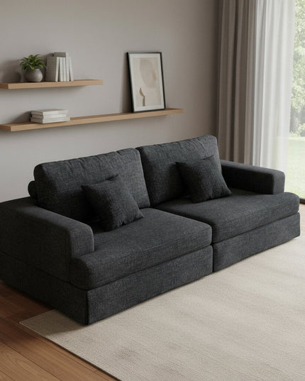 94" Gray Chenille Modular Stainless Steel Sleeper Sofa With Toss Pillows