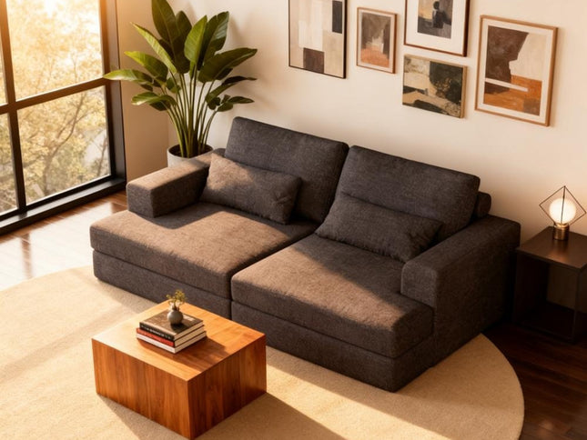 94" Gray Chenille Modular Stainless Steel Sleeper Sofa With Toss Pillows