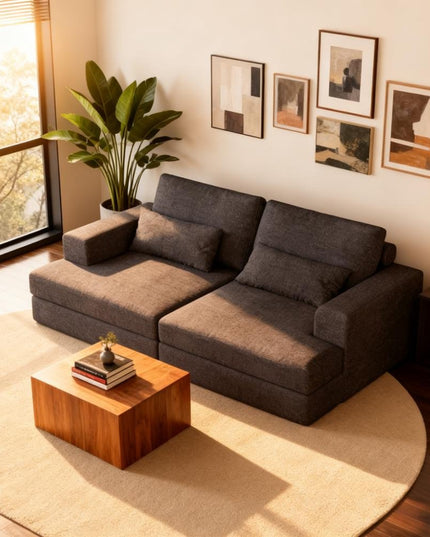 94" Gray Chenille Modular Stainless Steel Sleeper Sofa With Toss Pillows