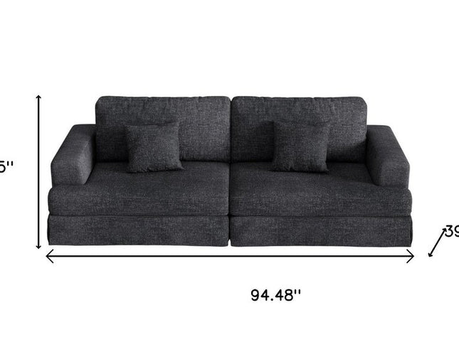 94" Gray Chenille Modular Stainless Steel Sleeper Sofa With Toss Pillows