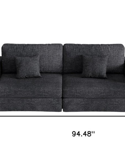 94" Gray Chenille Modular Stainless Steel Sleeper Sofa With Toss Pillows