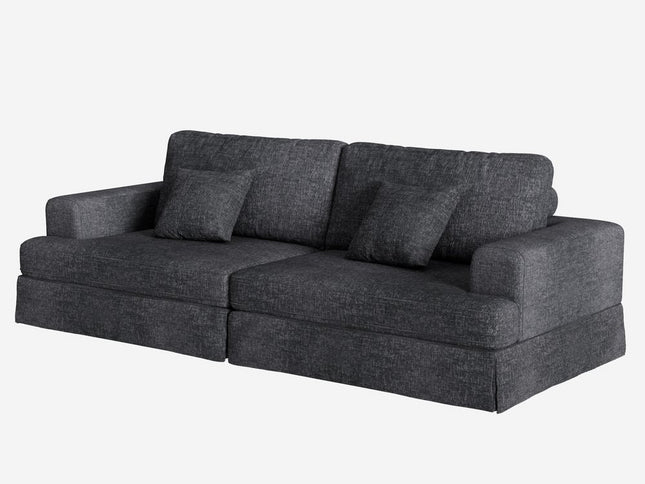 94" Gray Chenille Modular Stainless Steel Sleeper Sofa With Toss Pillows