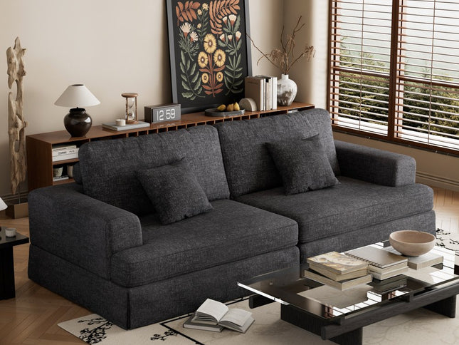 94" Gray Chenille Modular Stainless Steel Sleeper Sofa With Toss Pillows